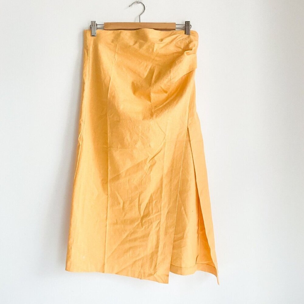 Zara  Yellow ornage linen Cotton Blend High Slit Skirt L